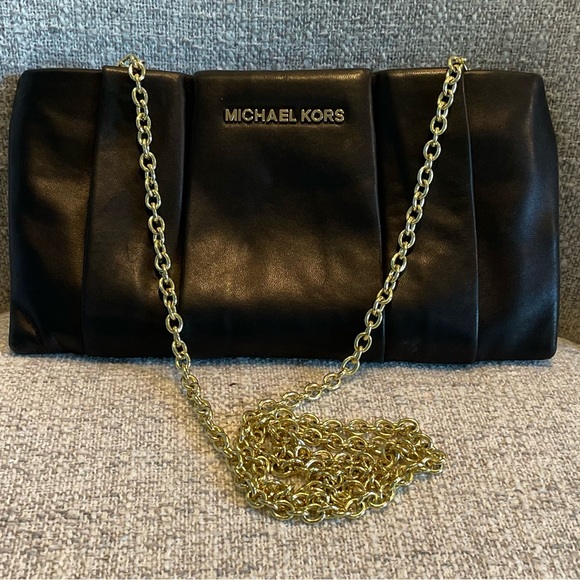 Michael Kors black pleated lamb skin bag with removable gold-tone chain